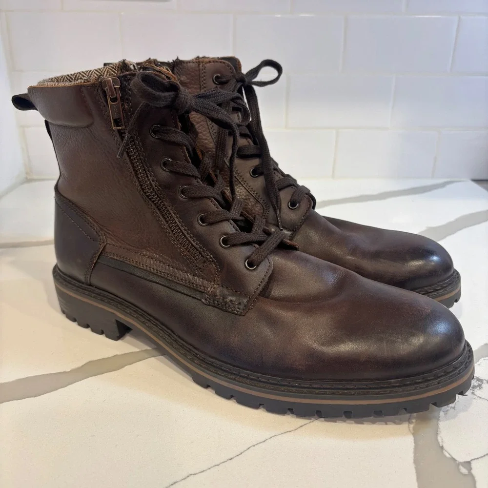 Steve Madden P-SAAL Mens Brown Leather Lace Up Side Zip Combat Boots Size 13 D